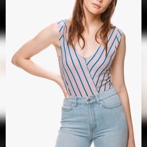 Free People Memphis Striped V-Neck Top Pink/Green Medium